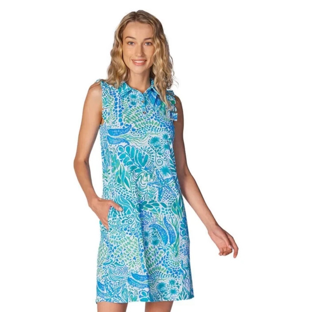 NWT JUDE CONALLY DANIELLA ENCHANTED SEA AQUA sleeveless midi dress size L